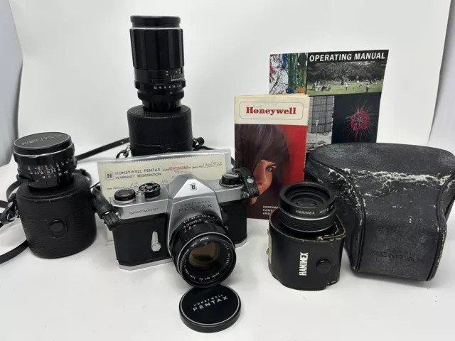 Pentax Spotmatic w/ 3 lenses, IB, case, extras ALL EXC+ PLEASE READ DESCRIPTION