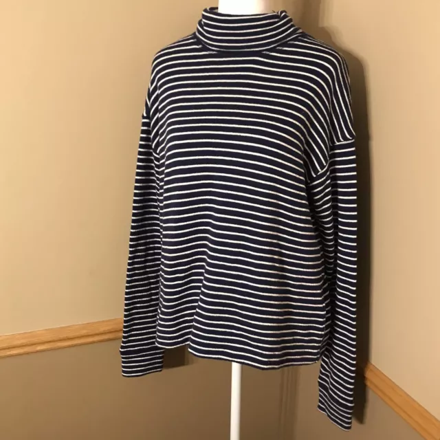 Vineyard Vines Funnel Neck Terry Pullover Deep Bay Blue White Stripe Sz XS