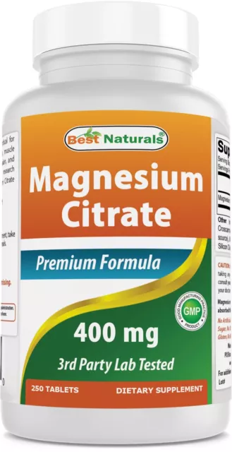 Best Naturals Magnesium Citrate (Citrato de Magnesio) 400mg 250 Tablets