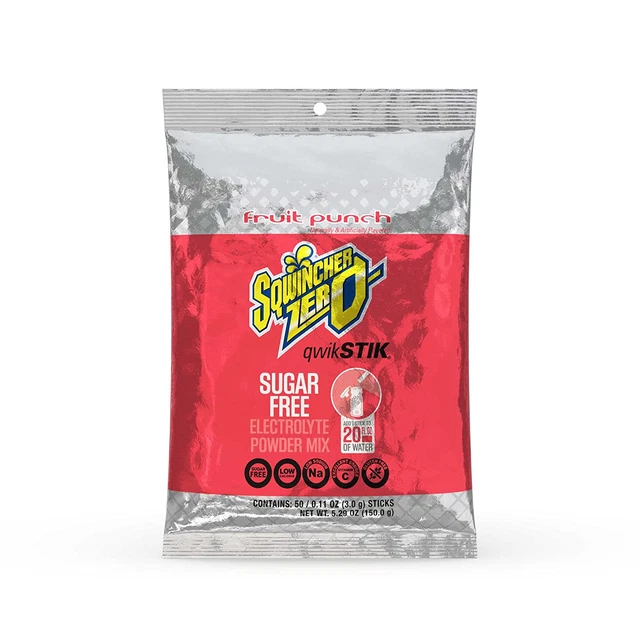 Sqwincher Zero Qwik Stik Sugar Free Fruit Punch ,11 0z Pack of 50