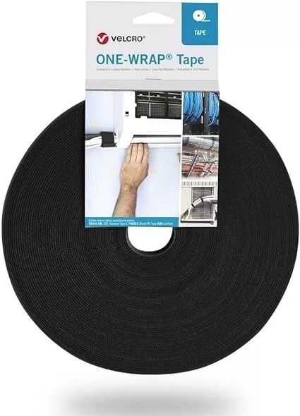 VELCRO® Brand ONE-WRAP® Black 10, 16, 20, 25mm Cable Tie Hook & Loop roll 25mt