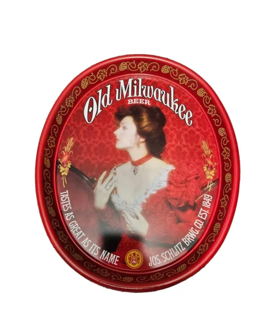 Vintage Oval Old Milwaukee Metal Beer Tray Red 15" New Read Discription