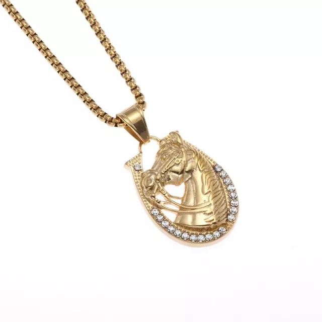 Gold Horse Necklace Pendant Shoe Good Luck Lucky Racing 3