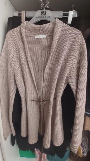 Fabiana Filippi beige Chunky Knit Cardigan With Leather Belt L