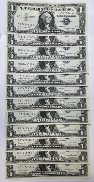 1957 A $1 Silver Certificate Notes Fr.1620 Na Block Lot Of 12 Consecutive Unc