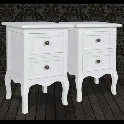 Leon 2 Pezzi Tata Home Coppia comodini Shabby Chic Camera da Letto Bagno o Ingresso 4 Cassetti in Legno Bianco 29x25x80 cm MOD 
