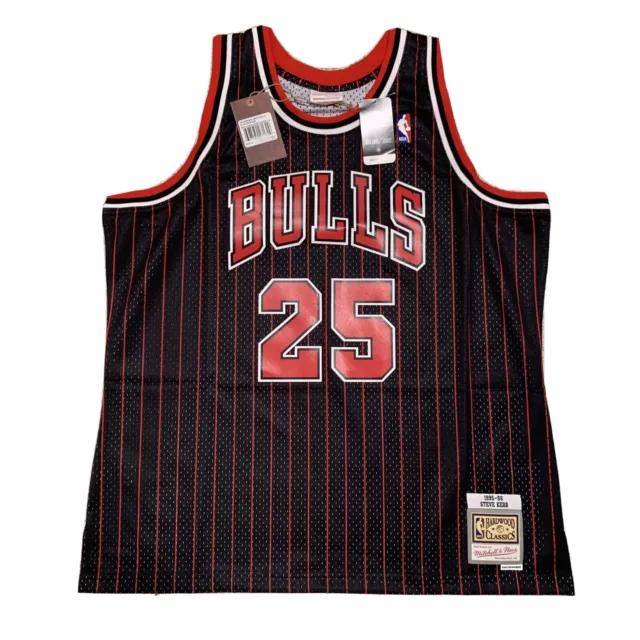 Mitchell & Ness Steve Kerr Chicago Bulls 1995-96 Men's Black Pinstripe  Swingman Jersey (Medium, m)