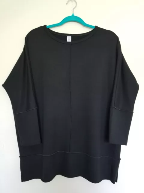 Spanx Womens Top Sweatshirt Perfect Length Oversized 3/4 Dolman Sleeves Black  S