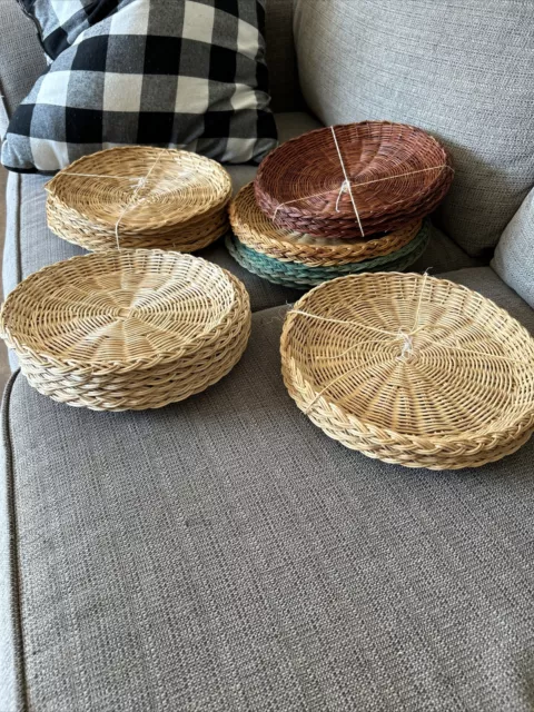 Paper Plate Holders Lot of 22 Vintage Wicker Woven Browns Green 9.5”