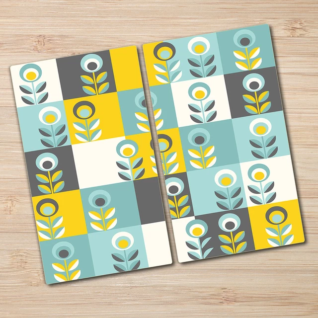 Planche à Découper Verre Fleurs - 2 Pièces 30x52 Cm, Protection Plaque Induction