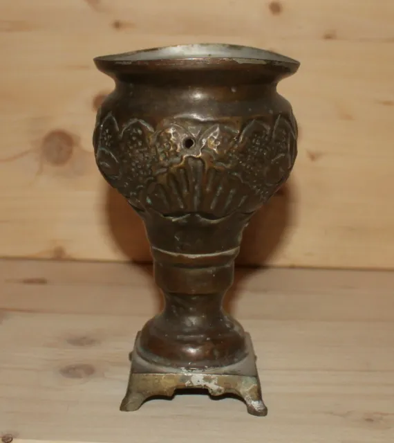 Antique hand made ornate floral bronze pedestal cup vase