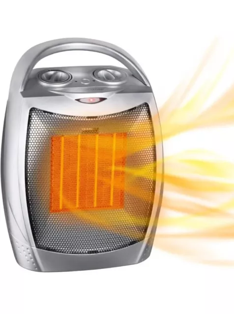 🔥Portable Electric Space Heater with Thermostat 1500W/750W Safe Silver BNIB🔥