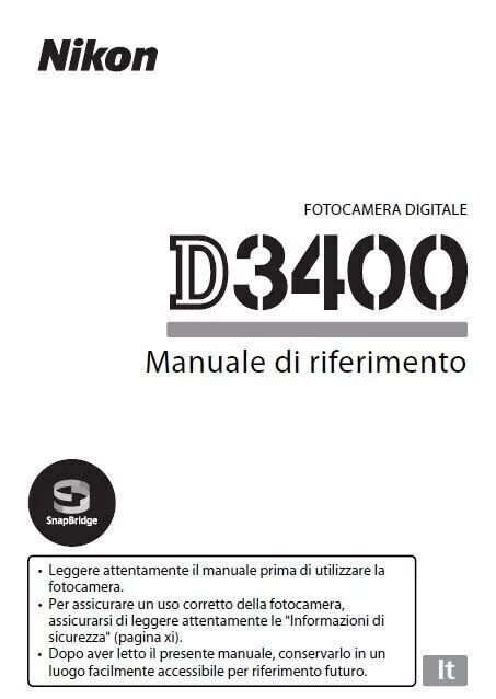 Per Nikon D3400 Manuale Istruzioni Italiano Cartaceo Stampato 15x20cm