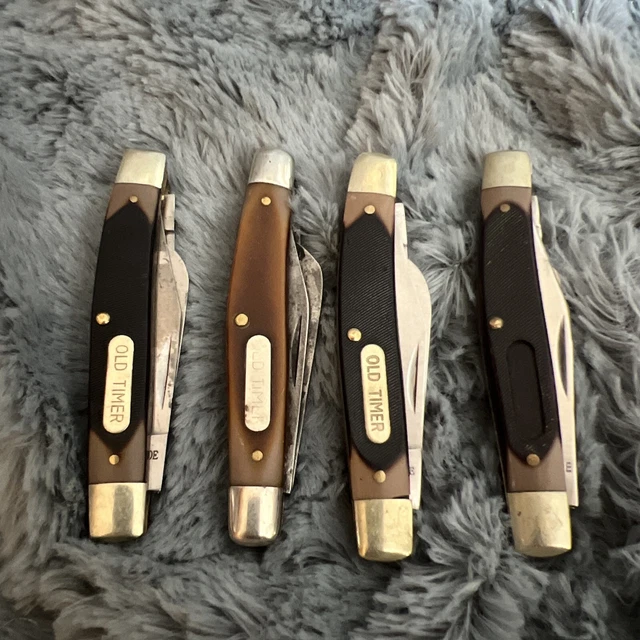4 Lot Vtg Schrade Old Timer 360T 340T No Broken Blade Knife Lot