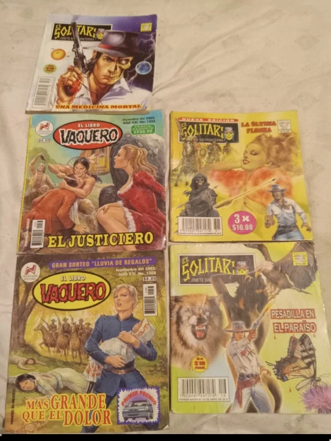 Libro Solitario y vaquero Mexican comic  lot de 5 usado a color