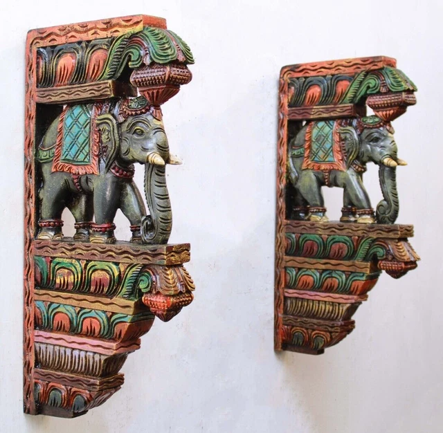 Vintage Wooden Wall Bracket Elephant Corbel Antique Home / Garden Decor Shelf