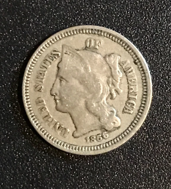 1866 United States 3 Three Cent Nickel Philadelphia Mint US Type Coin