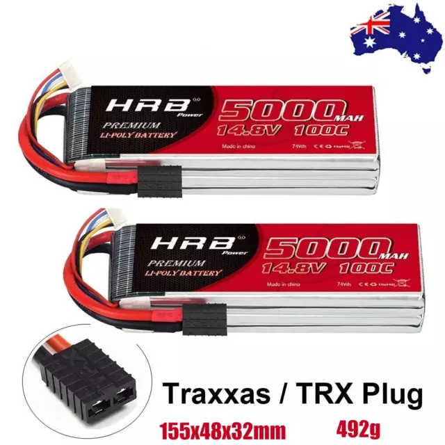 2x HRB 4S LiPo Battery 14.8V 5000mAh 100C Deans for RC Helicopter Car Truck Boat