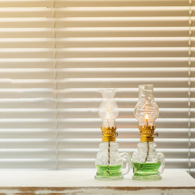 2x Vintage Glas-Öllampen – Klare Kerosin-Laterne Mit Metall-Flammenregler, Für Deko & Notbeleuchtung (Gelb)