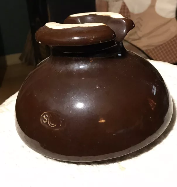 INSULATOR Vintage Large Stoneware Porcelain Circular Brown Glazed