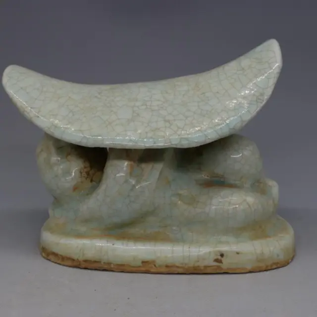 5.11” Chinese Porcelain Song Hutian Kiln Celadon Glaze Children Pillow Statue