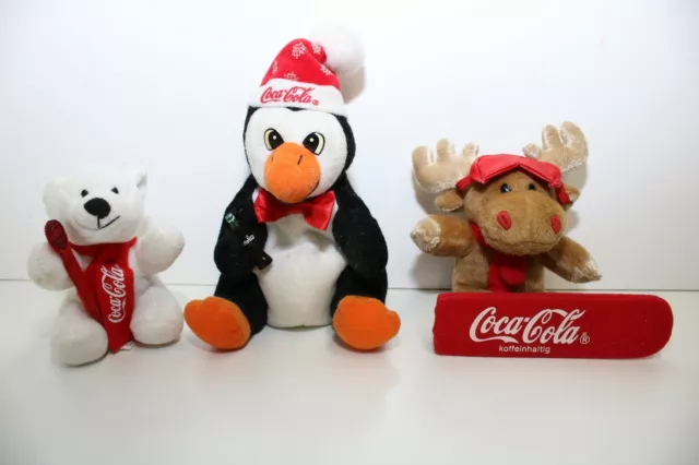 Konvolut Coca Cola Eisbär mit Mikro,  Elch mit Snowboard, Pinguin mit Coca Cola