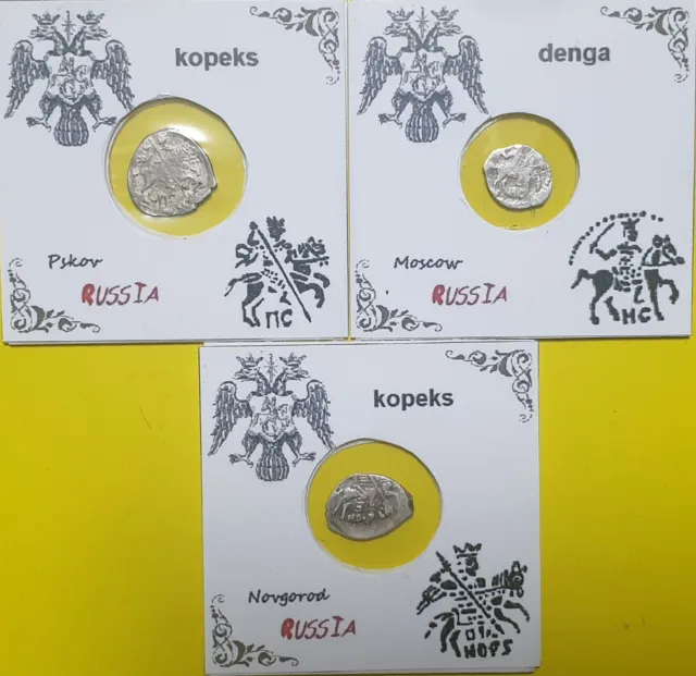 Set Silver Kopek SCALES Russian Coin (Feodor Ioanovich 1584-1598) (3 types)
