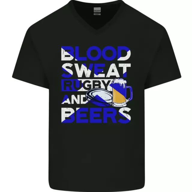 Blood Sweat Rugby and Beers Scotland Funny Mens V-Neck Cotton T-Shirt