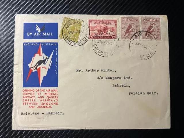 1931 Australia Airmail First Flight Cover FFC Brisbane to Bahrein Persian Gulf 2