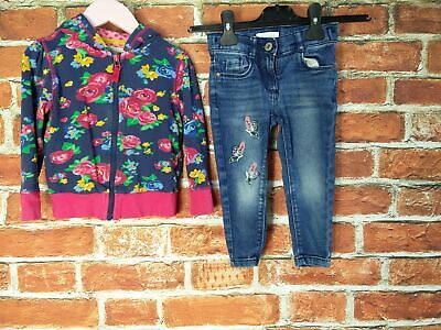 Girls Bundle Aged 2-3 Year Bluezoo M&S Zip Up Floral Hoodie Jeans Set Kids 98Cm