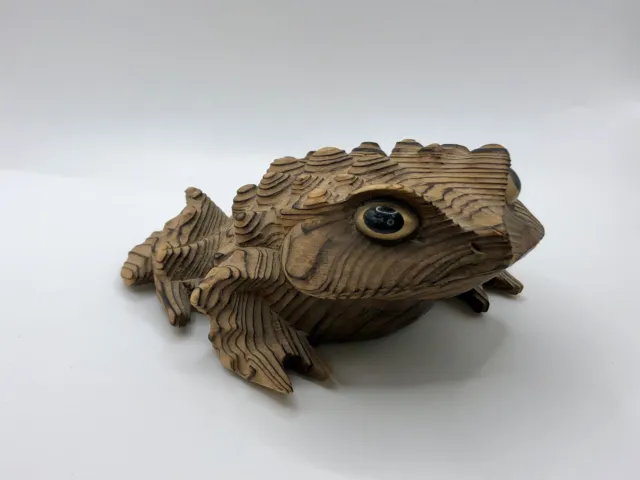 Vintage Hand Carved Cryptomeria Wood Frog / Toad 7” Japan Stamp Witco Style