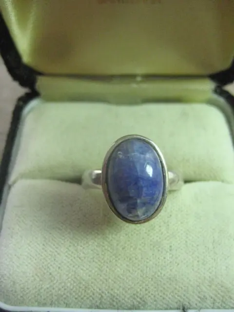 Anello di design vintage argento 925 pietra di luna blu ametista lapislazzuli? circa 17,5 3