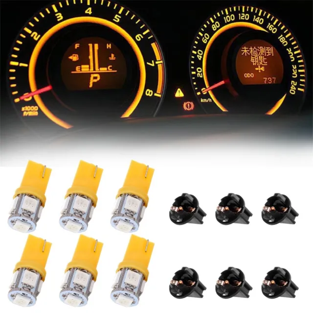 6X T10 194 168 5-5050SMD LED Instrument Cluster Light Bulb with sockets Amber
