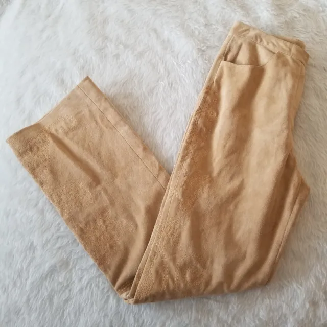 NWT $2500 ST. JOHN Camel Embroidered Suede Pants Size 10 SKU2079