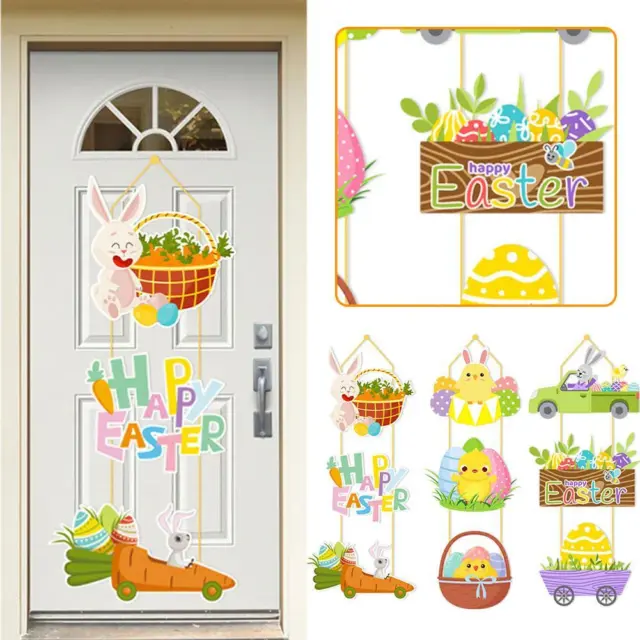 Easter Themed Paper Door Hanger Cartoon Bunny Easter Rabbit Carrot Hanging H1G9