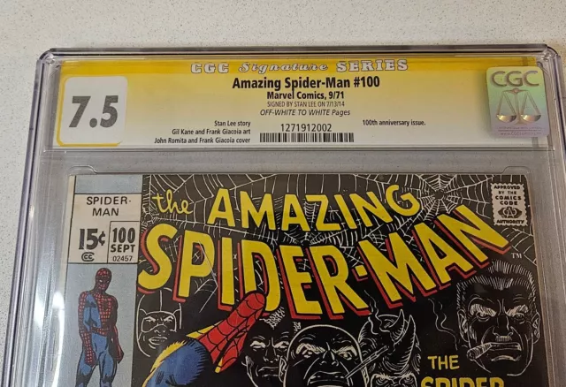 Amazing Spider-Man #100 Signed By Stan Lee CGC 7.5 SS Marvel 1971 Key 3