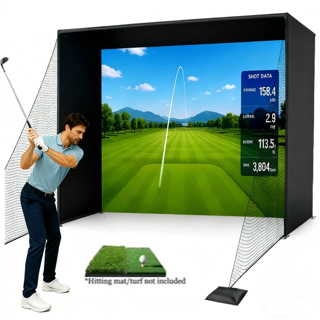 2026 NEW GOLF Simulator Enclosure Cage with HD Projection Screen ...