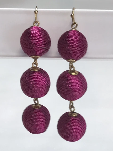 Fashion Jewelry Long Fushia Pink Ball Drop, Dangle, Earrings Statement, 3”, EUC