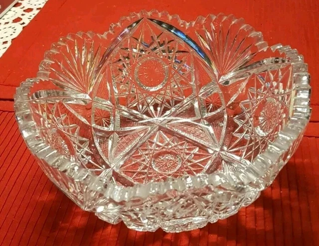 Vintage ♡ American Brilliant Cut Glass Large Bowl ♡ 4.5" X 9"Diameter ♡ As Is