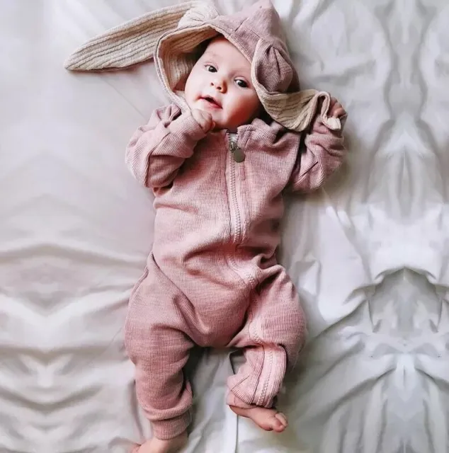 Tuta tutina con cappuccio neonato bambino bambina coniglio tuta abito vestiti Regno Unito 6