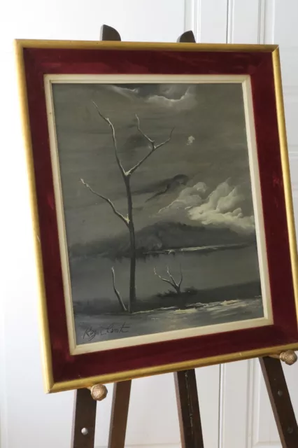Tableau peinture huile sur panneau de bois Paysage d'hiver signé ROGER COMTE