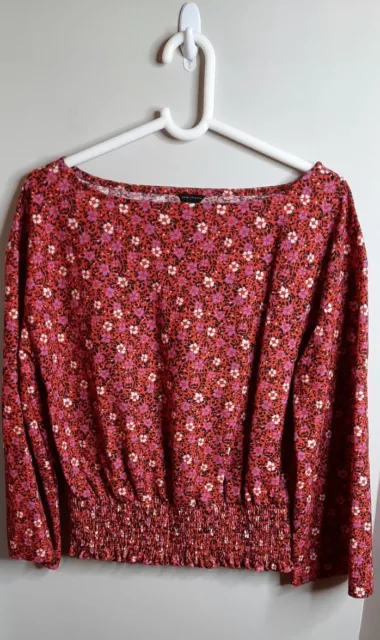Blusa para mujer Ann Taylor de manga larga cintura ahumada talla M floral roja