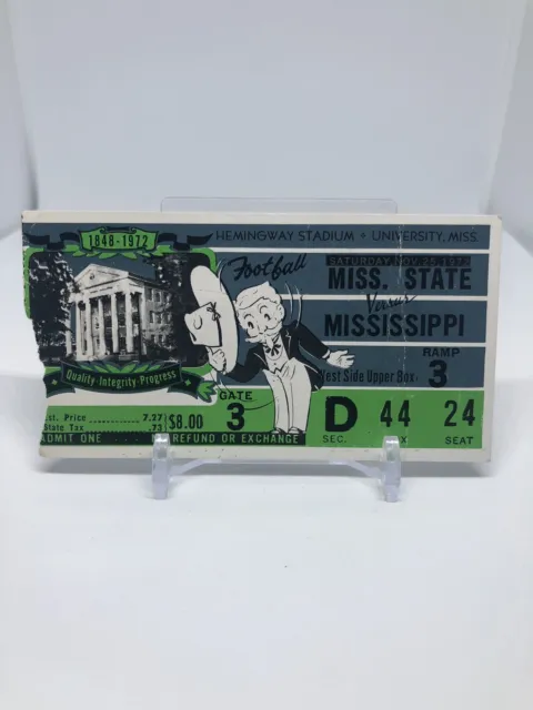 1972 Ole Miss vs Mississippi State Egg Bowl Football Ticket Stub Vintage