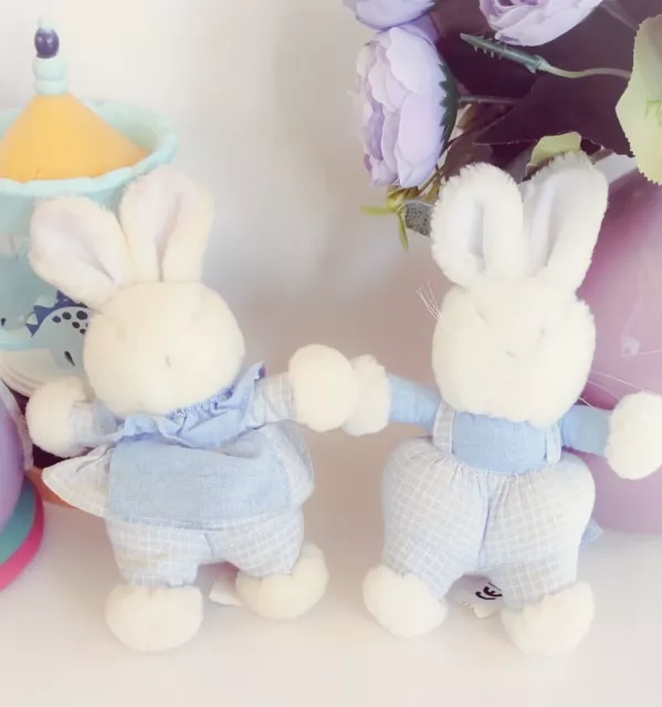 Lot De 2 peluches Lapin Et Lapine Vintage jacadi 18cm bunny rabbit plush 7inches