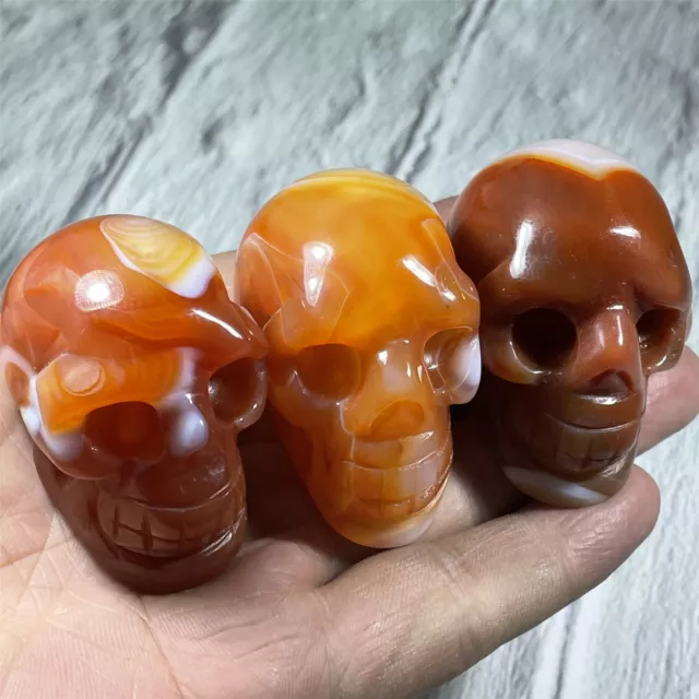 natural Red agate Carved quartz crystal skull heart reiki Healing 1pc