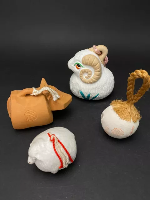 Japanese Clay Bell Vtg Dorei Ceramic Doll, Hina Doll, Zodiac Animal, sheep, ox