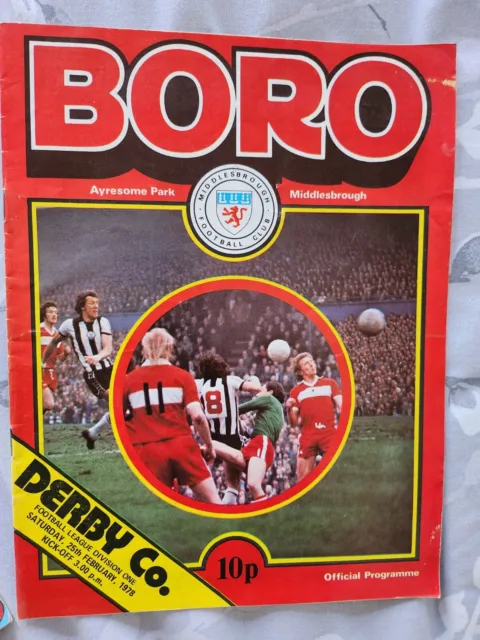Football Programme - Middlesbrough v Derby County 25 February 1978