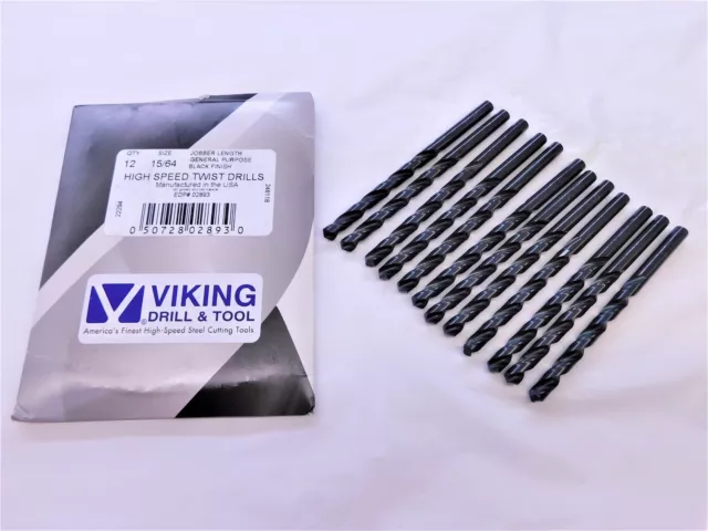 12Pcs Viking 15/64 O.d. Black Oxide Hss Jobber Length Drill Bit 02893 .2343