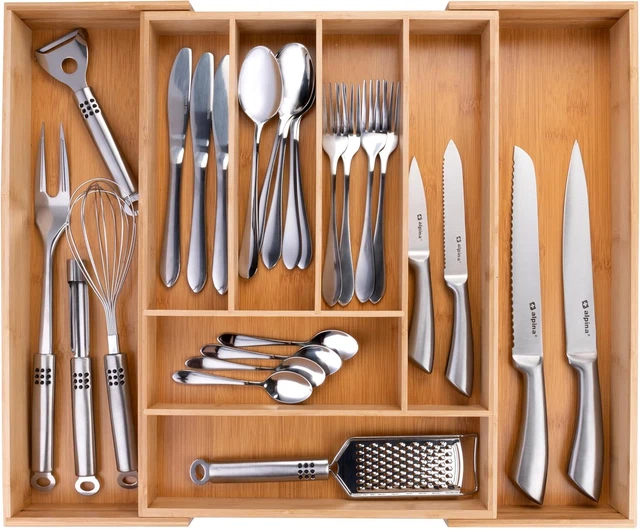 Portaposate Bambù 4 Scomparti | Organizer Da Cassetto Per Cucina E Ufficio - Foto 7