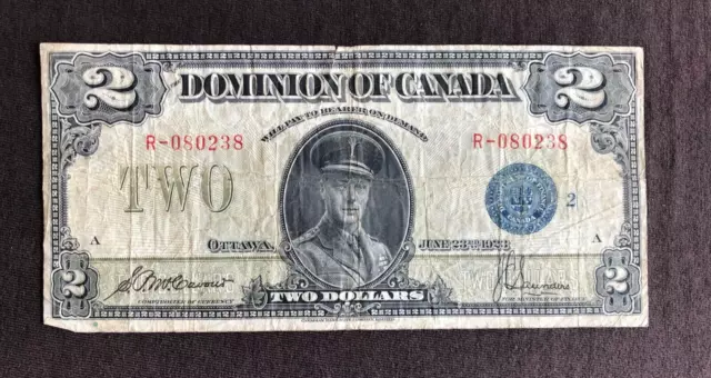 Banknote 1923 Dominion Of Canada $2 Two Dollars Large #R-080238